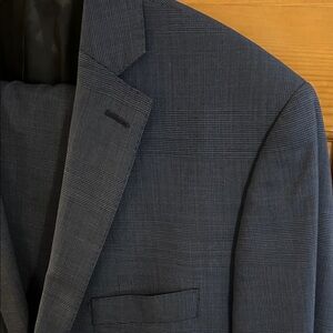 Saks Fifth Avenue Dark Navy Plaid Men's Suit